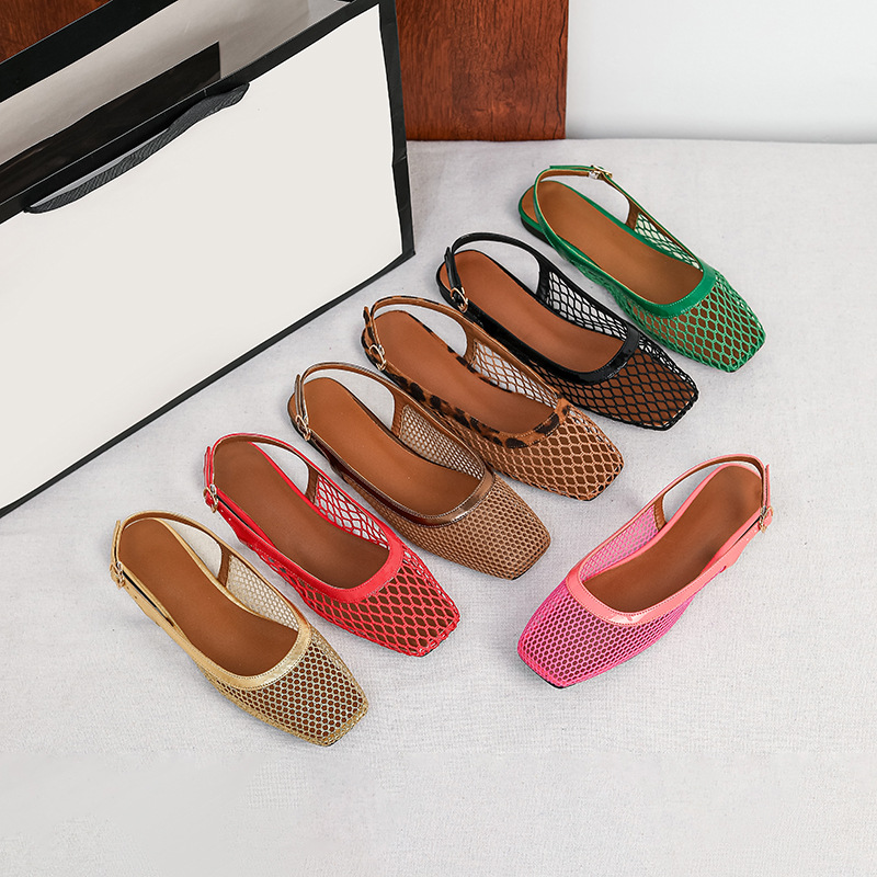 Women Shoes Japan - Сетчатые квадратные шлепанцы-сандалии для женщин, летние,