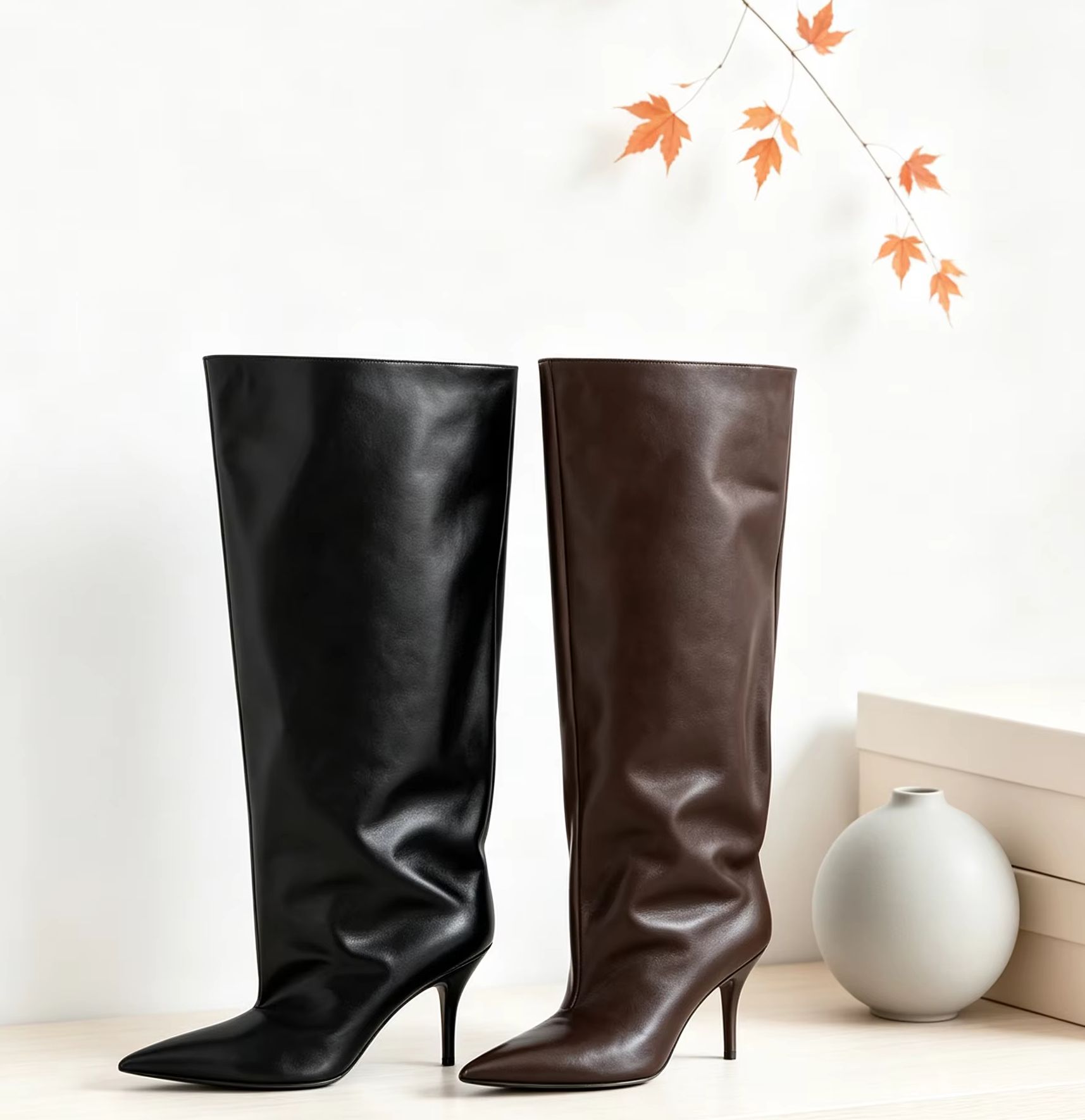 Wide Fit Heels - Элегантные женские высокие сапоги с широким