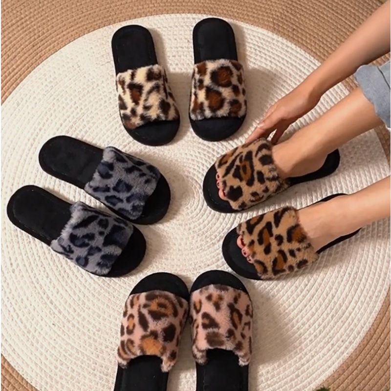 Women Shoes On Sale - 2025 зимние теплые пушистые леопардовые тапочки,