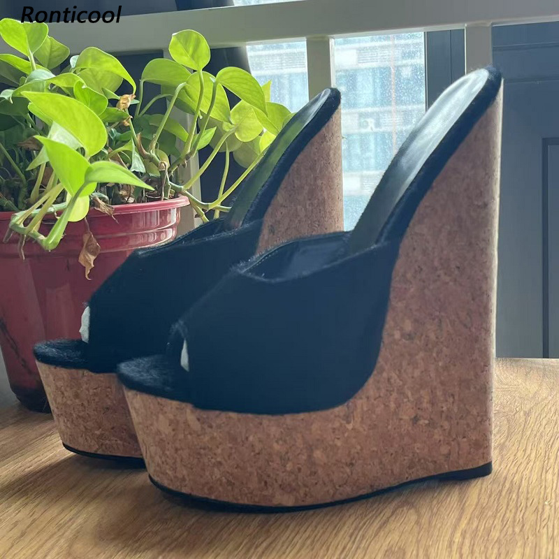 Ronticool, женская черная повс – обзор и цена Cork Wedge Sandal